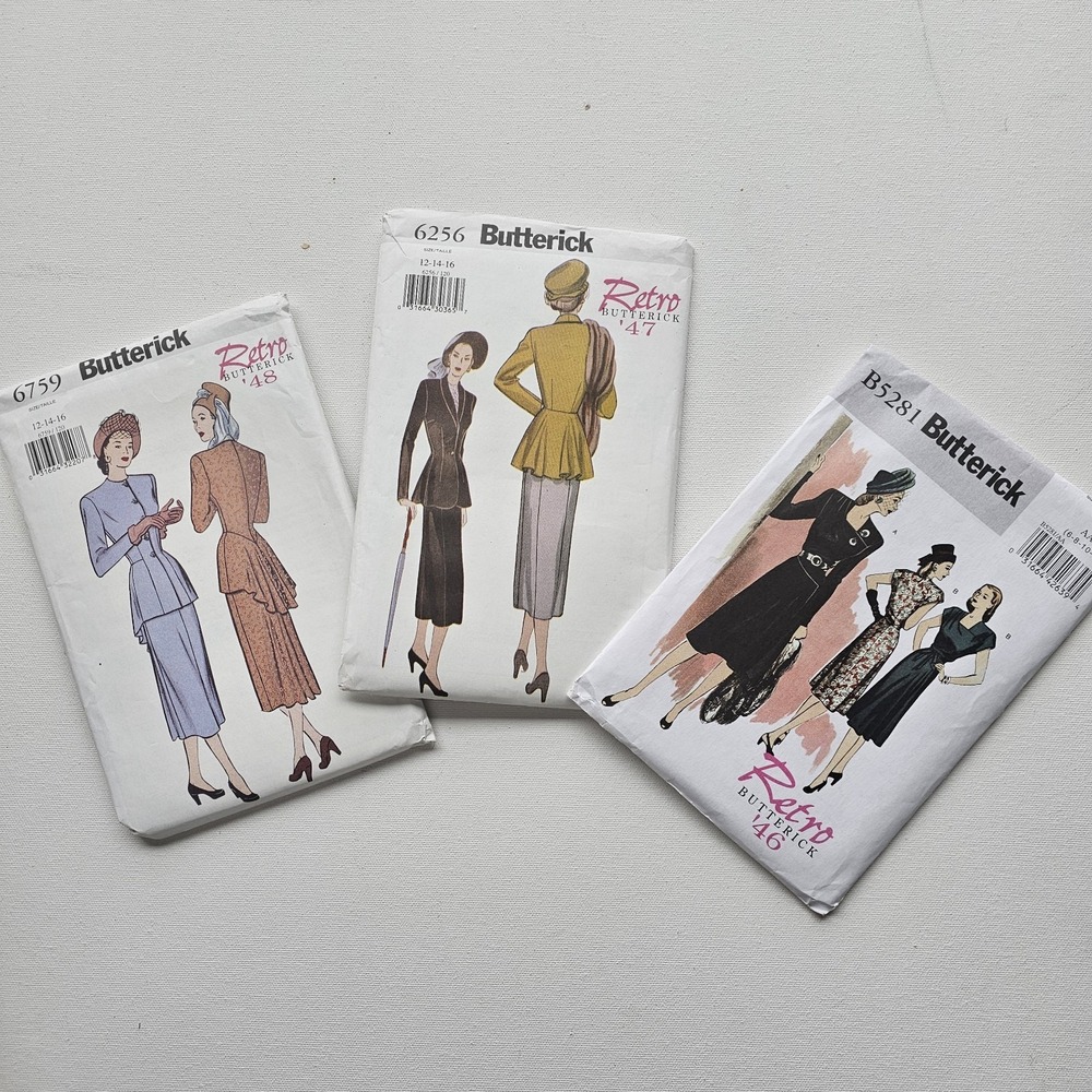 Retro Butterick 6759 5281 6255 Sewing Pattern 1940s Factory Fold Lot